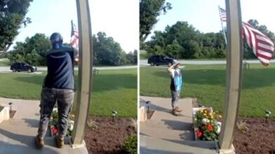 VIDEO: Amazon delivery goes viral after stopping to respectfully untangle a U.S. flag