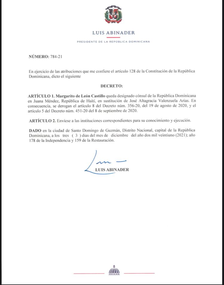 Designan a Margarito de León Castillo como cónsul en Juana Méndez - Noticias de hoy en República Dominicana | De Último Minuto