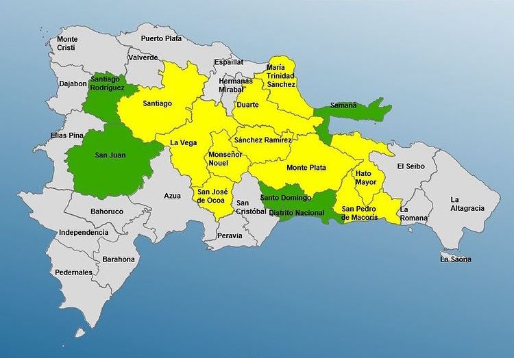 Colocan 10 provincias en alerta amarilla y 4 en verde por las lluvias