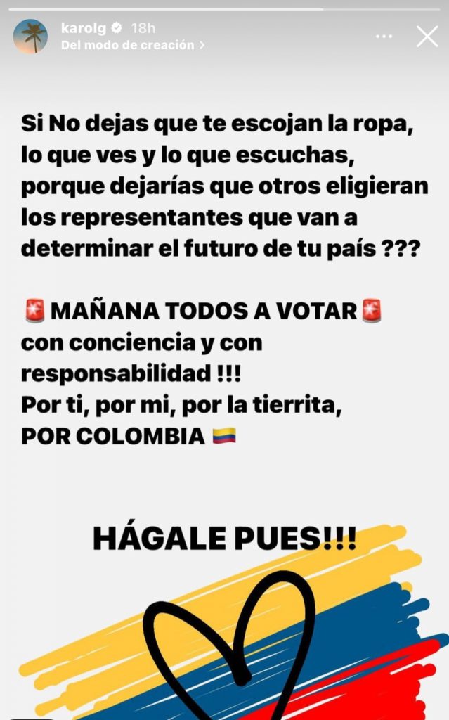 Karol G a colombianos: No dejes que otros elijan los representantes de tu país | De Último Minuto