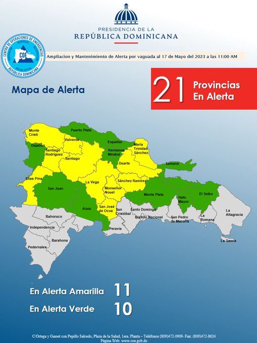 COE coloca 21 provincias en alerta por lluvias | De Último Minuto