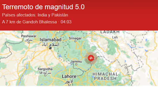 Un terremoto de magnitud 5,4 sacude el norte de la India 