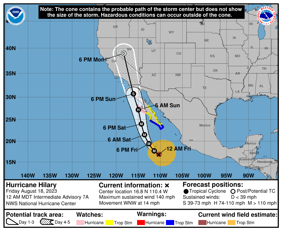 Hilary crece a huracán categoría 4 en Pacífico y se dirige a península de Baja California