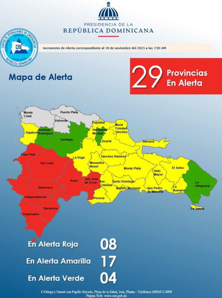 ¡Atentos! El COE eleva a ocho las provincias en alerta roja