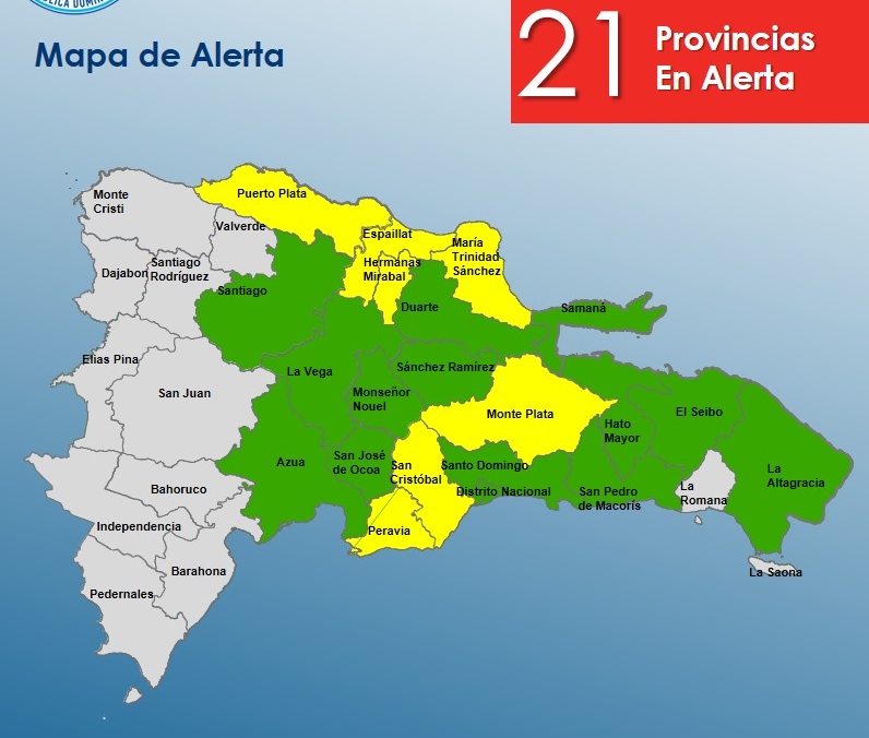 Disminuyen a 21 las provincias en alerta ante reducción gradual de lluvias