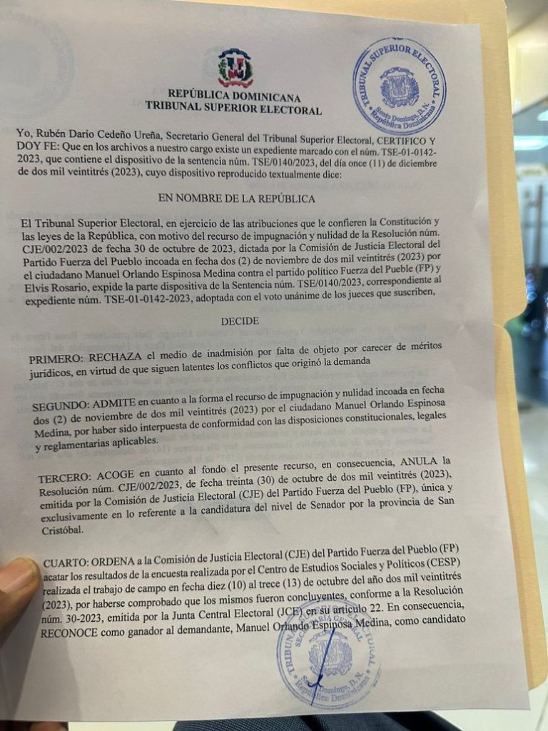 TSE falla en favor de Orlando Espinosa y le reconoce como candidato a senador por San Cristóbal | De Último Minuto