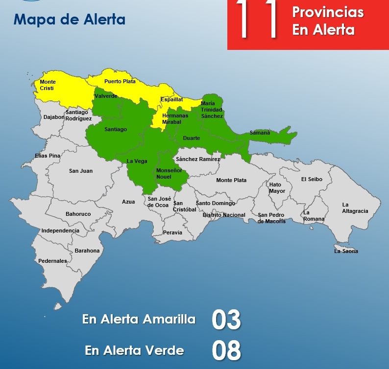 COE mantiene 03 provincias en alerta amarilla y 08 en verde