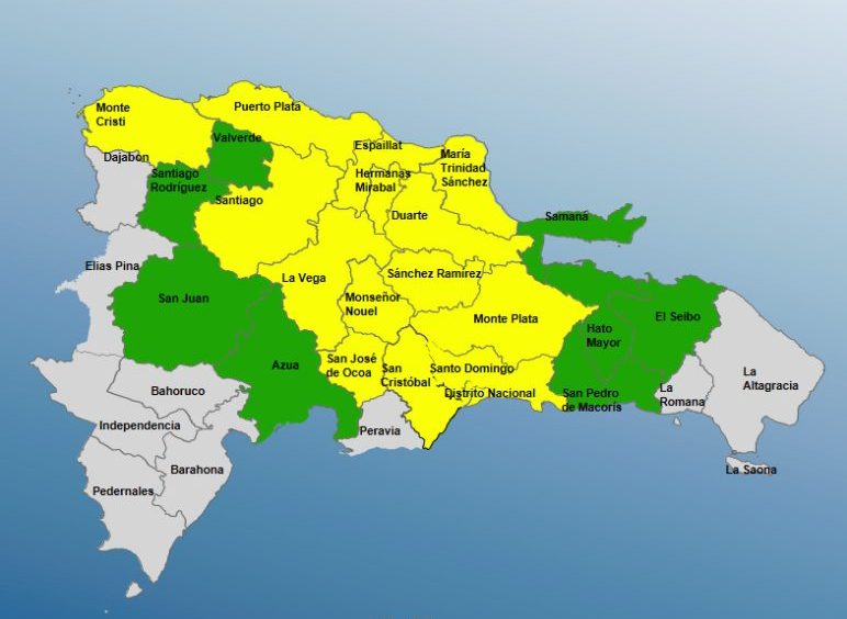 COE coloca 15 provincias en alerta amarilla y 8 en verde