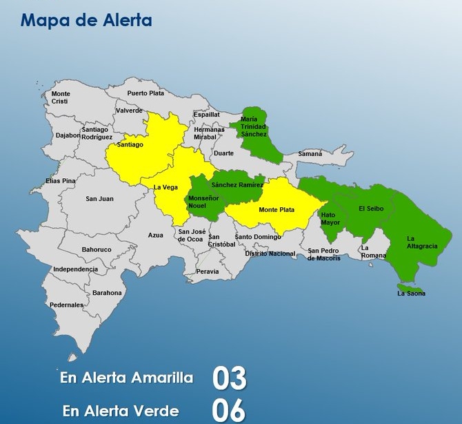 COE mantiene 03 provincias en alerta amarilla y 06 en verde por incidencia de una vaguada