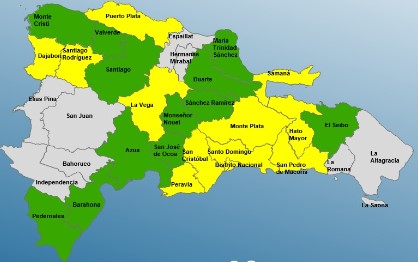 COE mantiene 12 provincias en alerta amarilla y 12 en verde