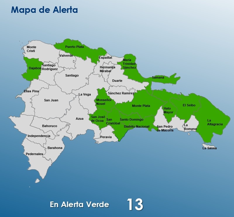 COE: 12 provincias y el Distrito Nacional en alerta verde por vaguada