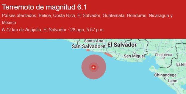 Reportan 50 sismos tras el temblor de 6,1 que sacudió a buena parte de El Salvador