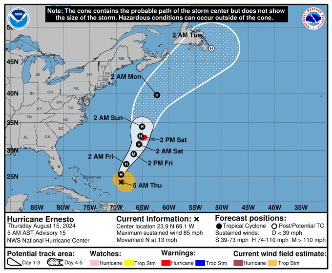 Emiten alerta por huracán el sábado en Bermudas