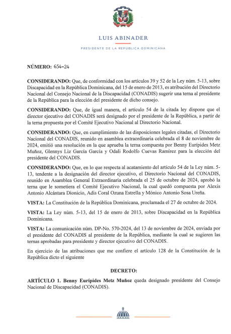 Luis Abinader designa a Benny Eurípides Metz y Alexis Alcántara en CONADIS | De Último Minuto