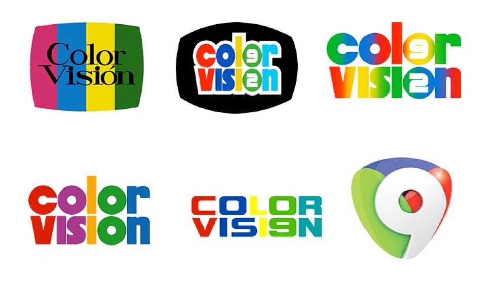 Los diferentes logos que ha tenido Color Visión, canal 9.