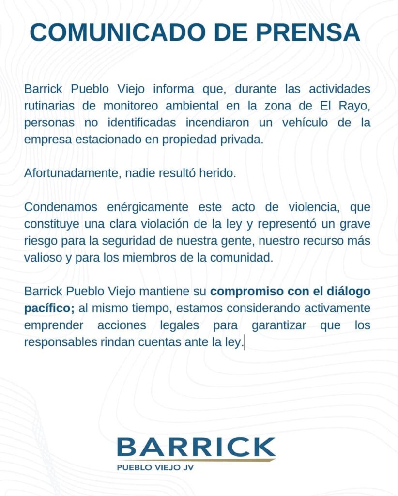 Camioneta de Barrick Pueblo Viejo fue quemada en zona donde se construirá la presa de colas | De Último Minuto