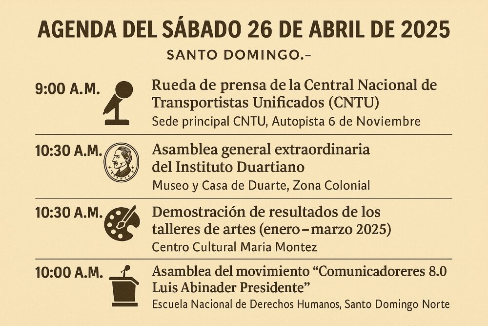 Agenda del día: sábado 26 de abril de 2025