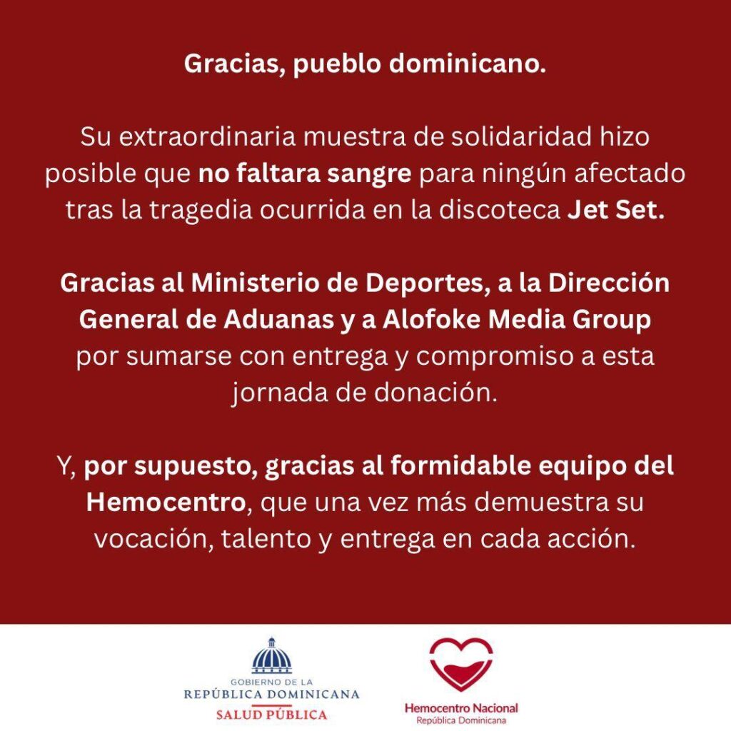Hemocentro asegura "no faltará sangre" para ningún afectado por tragedia en Jet Set | 2 | Hemocentro asegura "no faltará sangre" para ningún afectado por tragedia en Jet Set - Noticias de hoy en República Dominicana | De Último Minuto