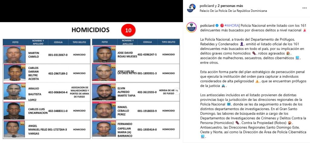 Policía Nacional emite listado de los 161 delincuentes más buscados a nivel nacional | 2 | Policía Nacional emite listado de los 161 delincuentes más buscados a nivel nacional | De Último Minuto