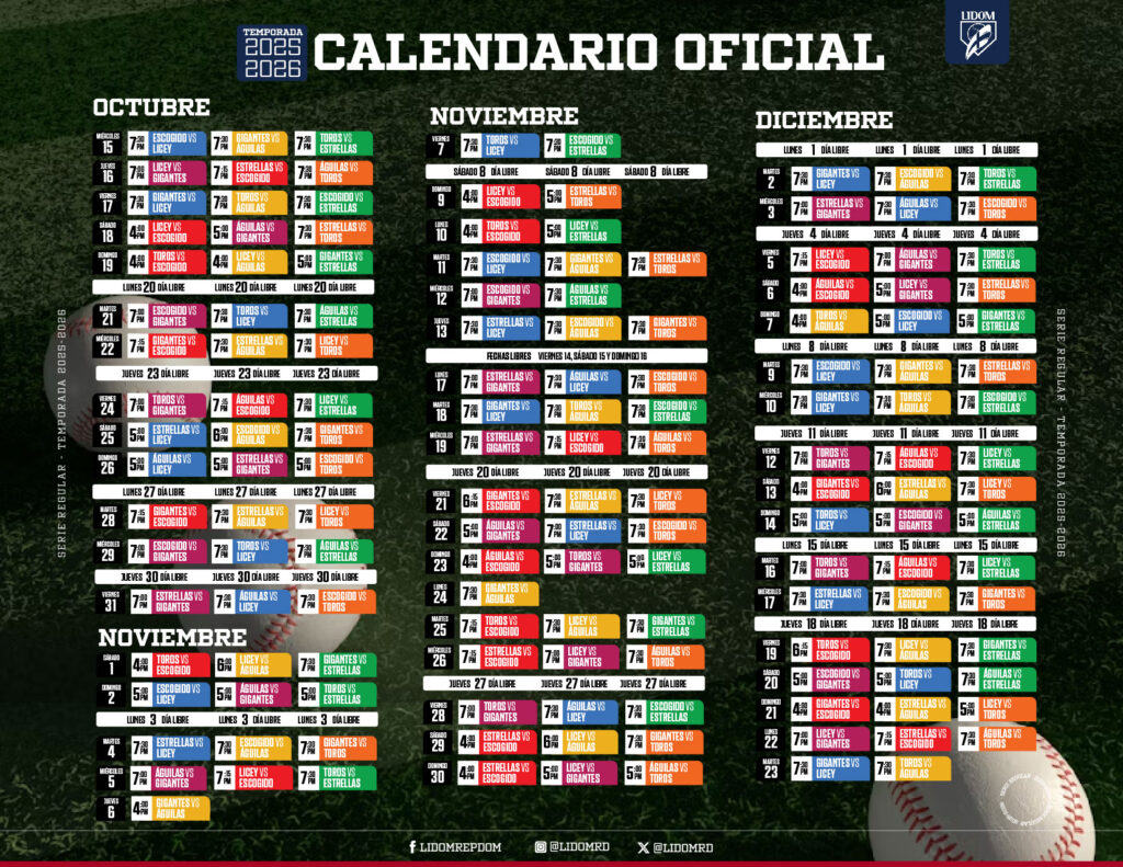 LIDOM anuncia calendario del torneo 2025-2026, que comenzará el 15 de octubre - Noticias de hoy en República Dominicana | De Último Minuto