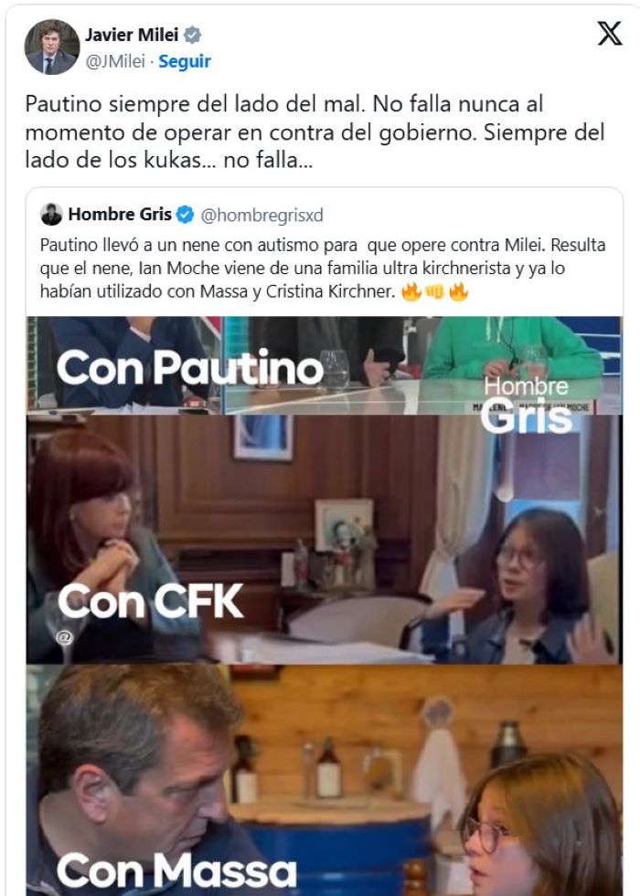 Controversia en redes sociales por una publicación de Milei sobre un niño con autismo - Noticias de hoy en República Dominicana | De Último Minuto