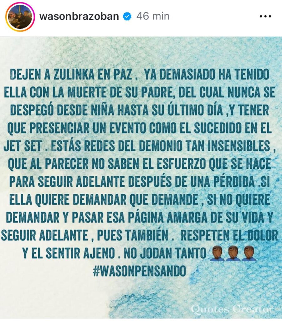 Wason Brazoban sale en defensa de Zulinka: “Dejen a Zulinka en paz” - Noticias de hoy en República Dominicana | De Último Minuto