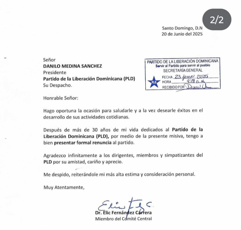 Elic Fernández renuncia al PLD tras más de 30 años de militancia política | 2 | Elic Fernández renuncia al PLD tras más de 30 años de militancia política