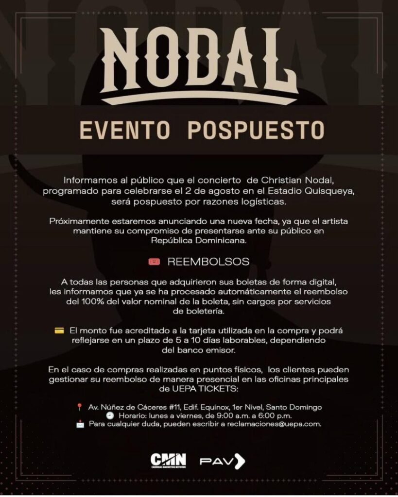 Posponen concierto de Christian Nodal en República Dominicana - Noticias de hoy en República Dominicana | De Último Minuto