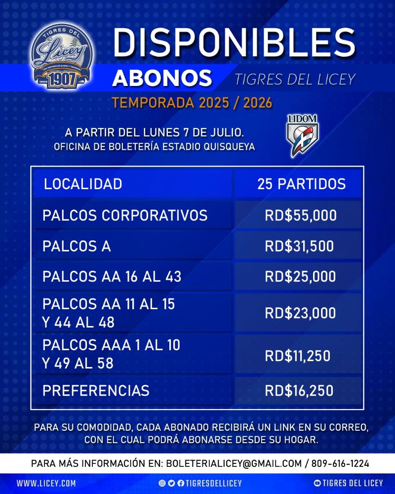 ¡Prepara el bolsillo! Licey anuncia precios de los abonos para la serie regular 2025-2026 | 2 | ¡Prepara el bolsillo! Licey anuncia precios de los abonos para la serie regular 2025-2026 - Noticias de hoy en República Dominicana | De Último Minuto
