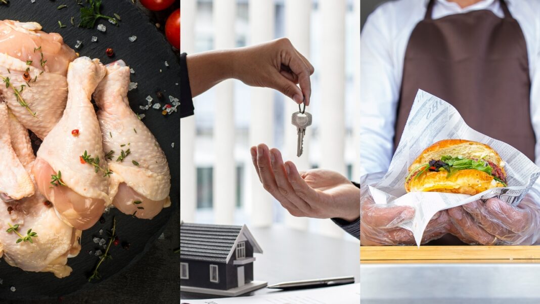 Pollo, alquileres y comida de la calle