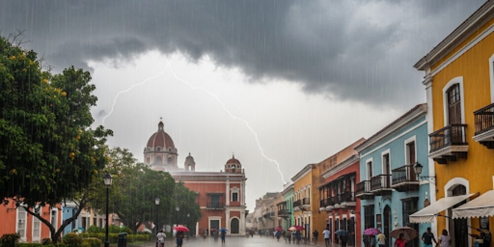 Continuarán fuertes aguaceros este domingo por onda tropical - Imagen generada con IA