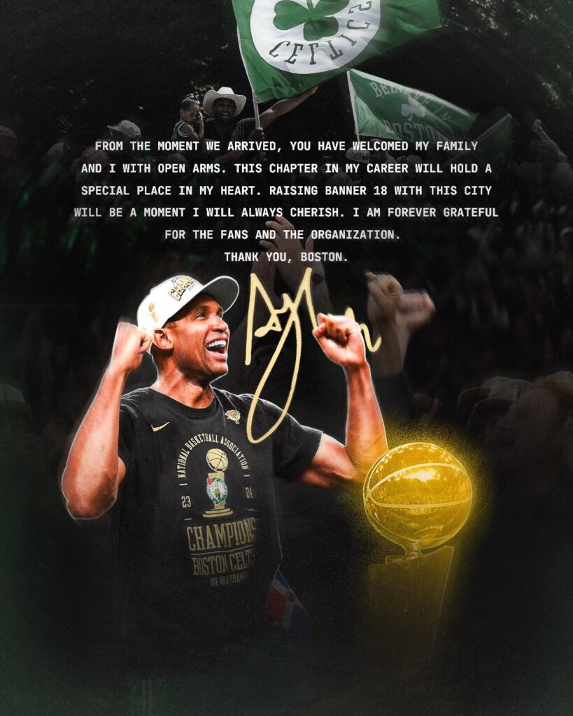 Horford se despide de Boston: ‘Este capítulo tendrá un lugar especial en mi corazón | 2 | Horford se despide de Boston: ‘Este capítulo tendrá un lugar especial en mi corazón - Noticias de hoy en República Dominicana | De Último Minuto