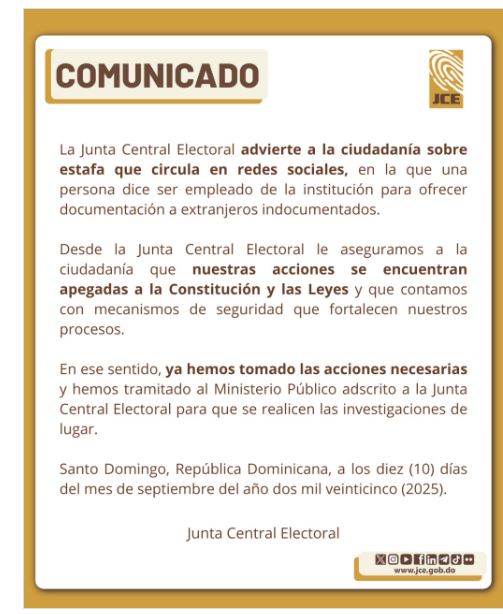 JCE advierte sobre estafa en redes sociales y toma acciones legales | 2 | JCE advierte sobre estafa en redes sociales y toma acciones legales - Noticias de hoy en República Dominicana | De Último Minuto