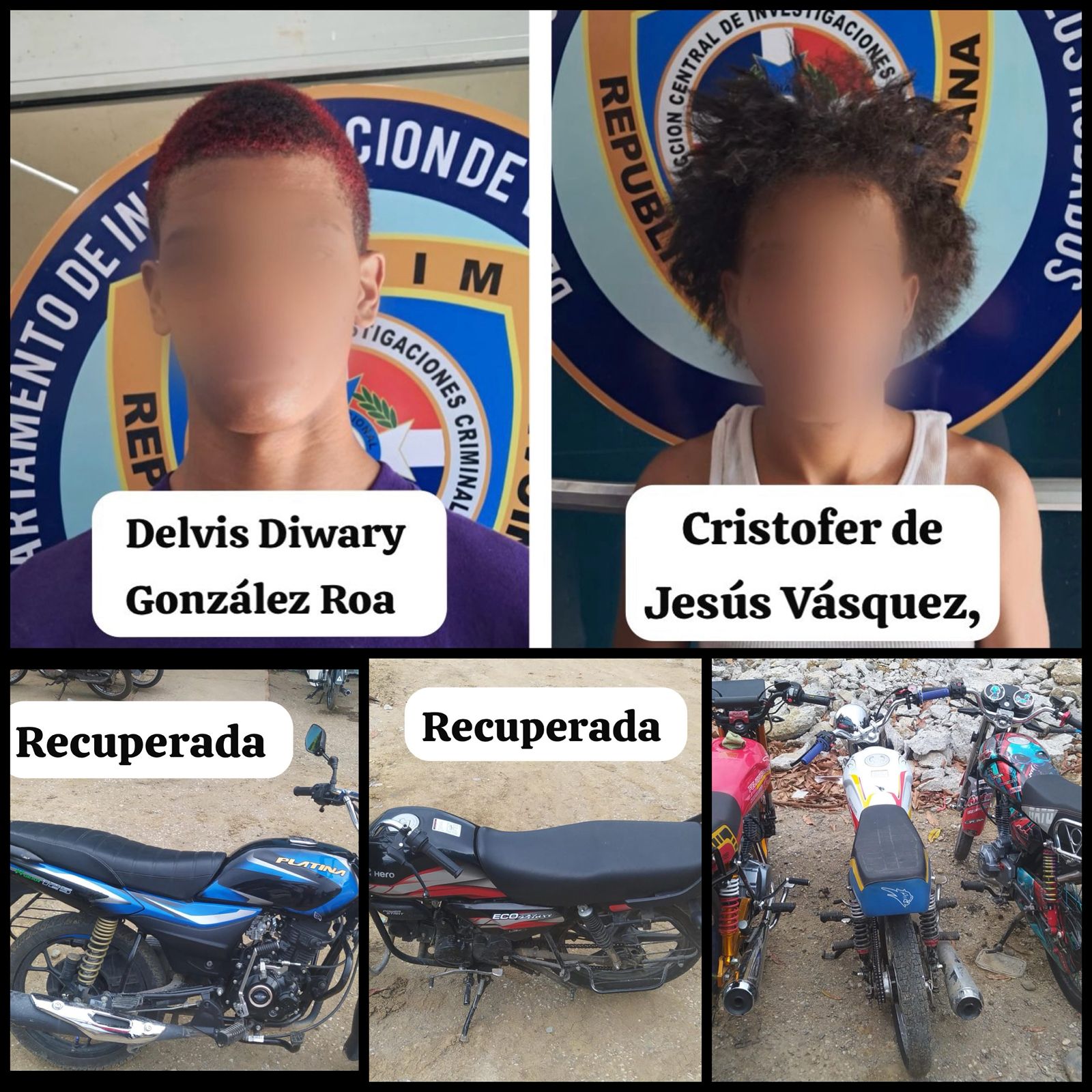 Policía Nacional arresta a dos hombres por robo a mano armada y recupera motocicletas sustraídas - Noticias de hoy en República Dominicana | De Último Minuto