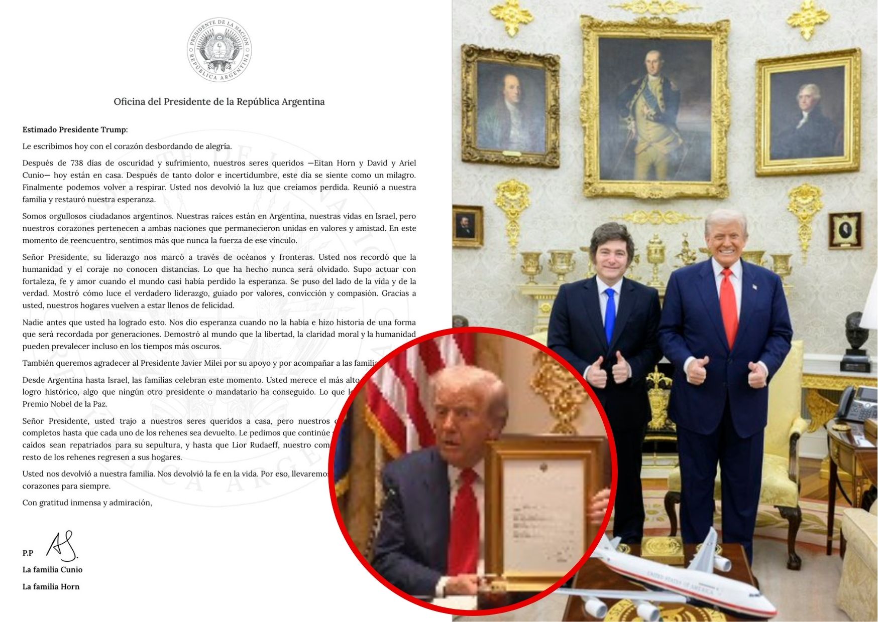 Milei entregó a Trump una carta de familias argentinas agradecidas por la liberación de rehenes
