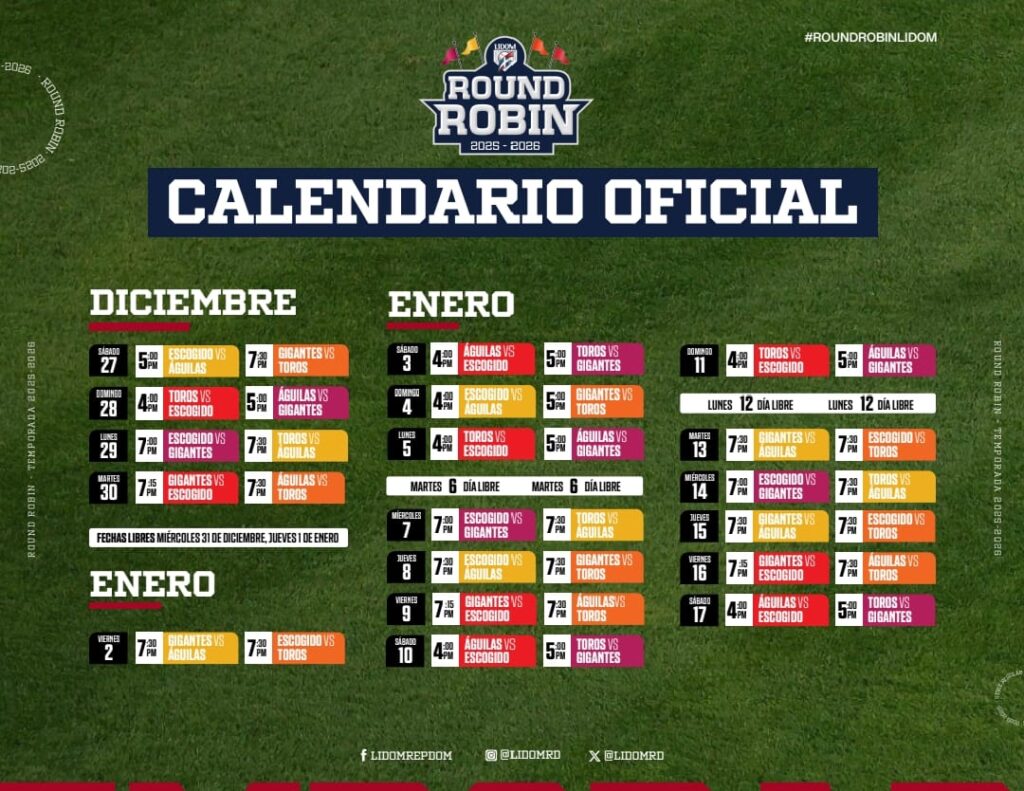 LIDOM presenta calendario oficial del Round Robin 2025‑26 | 2 | LIDOM presenta calendario oficial del Round Robin 2025‑26 - Noticias de hoy en República Dominicana | De Último Minuto
