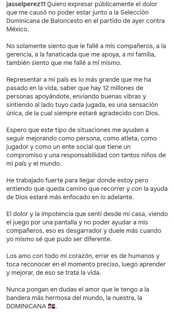 Jassel Pérez se pronuncia y pide perdón luego de quedar fuera del equipo nacional | 2 | Jassel Pérez se pronuncia y pide perdón luego de quedar fuera del equipo nacional - Noticias de hoy en República Dominicana | De Último Minuto