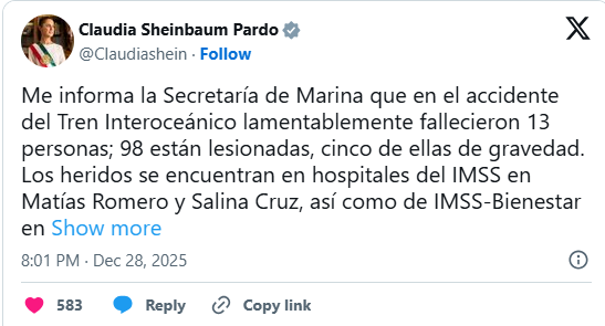 Descarrilamiento del tren Interoceánico en Oaxaca, México, deja 13 muertos y 98 heridos | 2 | Descarrilamiento del tren Interoceánico en Oaxaca, México, deja 13 muertos y 98 heridos - Noticias de hoy en República Dominicana | De Último Minuto