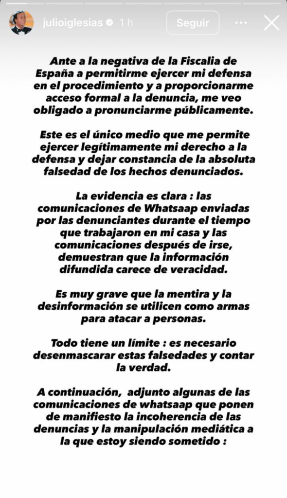 Julio Iglesias estalla y publica mensajes que le enviaban sus presuntas víctimas de acoso | 2 | Julio Iglesias estalla y publica mensajes que le enviaban sus presuntas víctimas de acoso - Noticias de hoy en República Dominicana | De Último Minuto