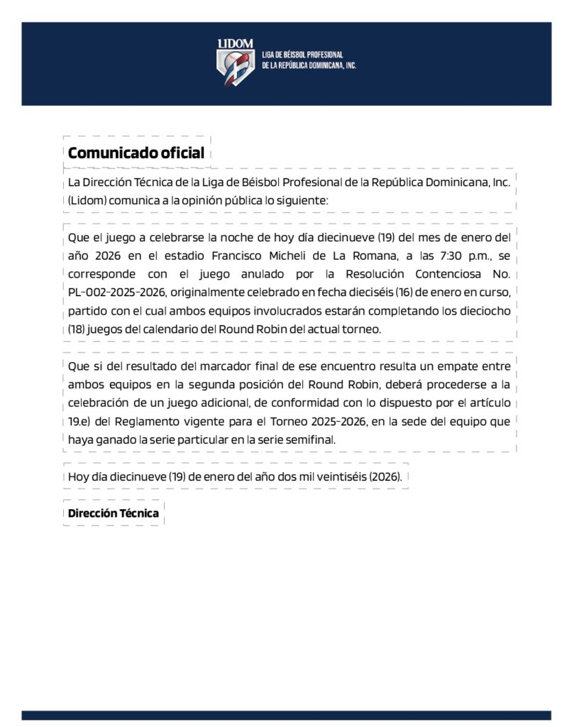 Lidom ratifica juego Águilas–Toros; Víctor García Sued confirma que el equipo acata decisión y jugará en La Romana - Noticias de hoy en República Dominicana | De Último Minuto