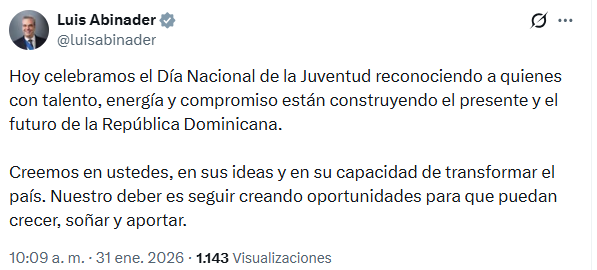 Presidente Abinader resalta el papel de los jóvenes en el Día Nacional de la Juventud: “Creemos en ustedes" - Noticias de hoy en República Dominicana | De Último Minuto