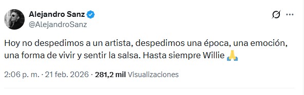 Figuras del arte expresan dolor por fallecimiento de Willie Colón | 2 | Figuras del arte expresan dolor por fallecimiento de Willie Colón - Noticias de hoy en República Dominicana | De Último Minuto