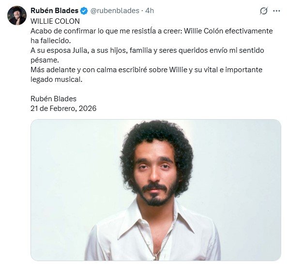 Figuras del arte expresan dolor por fallecimiento de Willie Colón | 3 | Figuras del arte expresan dolor por fallecimiento de Willie Colón - Noticias de hoy en República Dominicana | De Último Minuto