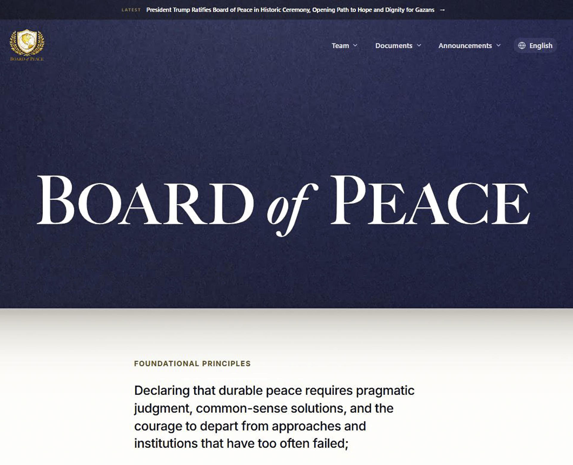 La Junta de Paz de Trump estrena su página web
