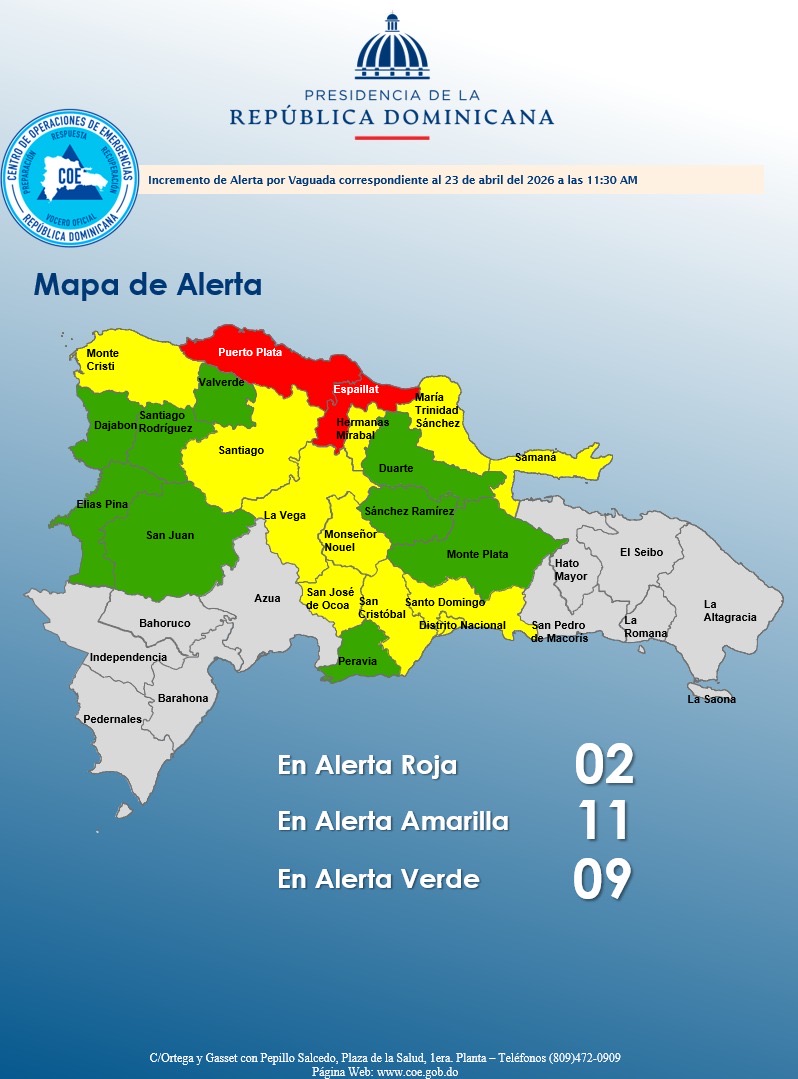 COE eleva a roja la alerta para Puerto Plata y Espaillat ante fuertes lluvias - Noticias de hoy en República Dominicana | De Último Minuto