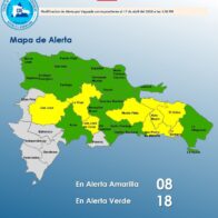 El COE coloca 26 provincias en alerta por vaguada; 8 se encuentran en nivel amarillo