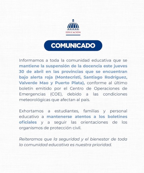 Suspenden docencia en varias zonas por incidencia de vaguada - Noticias de hoy en República Dominicana | De Último Minuto
