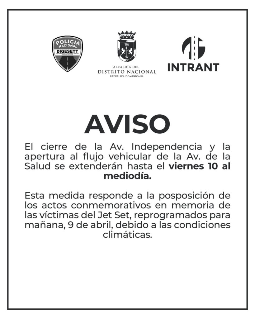 Extienden hasta el viernes apertura al tránsito vehicular en avenida de la Salud y cierre de la Independencia  - Noticias de hoy en República Dominicana | De Último Minuto