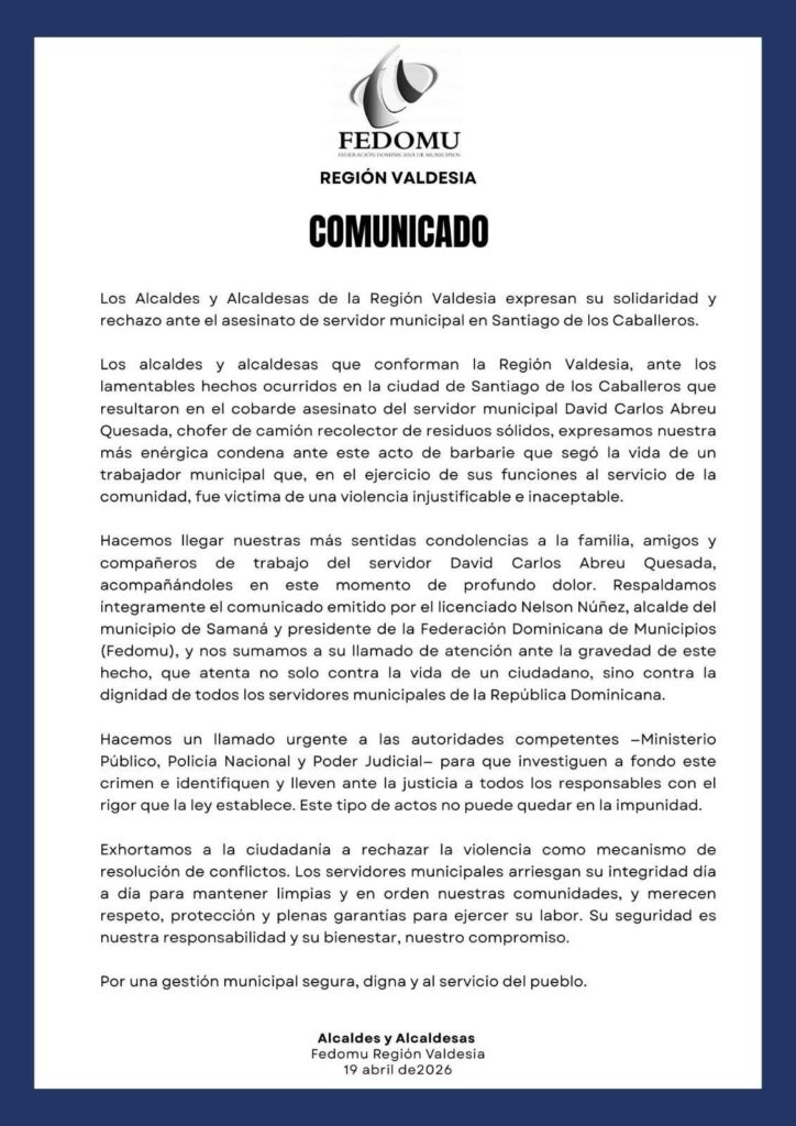 Alcaldes de la Región Valdesia condenan asesinato de servidor municipal en Santiago - Noticias de hoy en República Dominicana | De Último Minuto