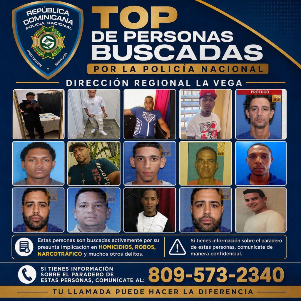 Policía Nacional difunde lista de los más buscados en La Vega - Noticias de hoy en República Dominicana | De Último Minuto